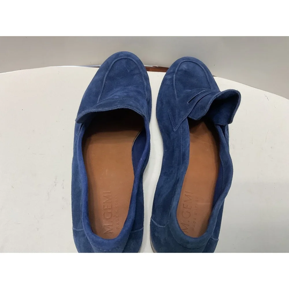 M.Gemi Blue Suede Penny Loafers Made in Italy Size 39 Mens Slip On Shoes